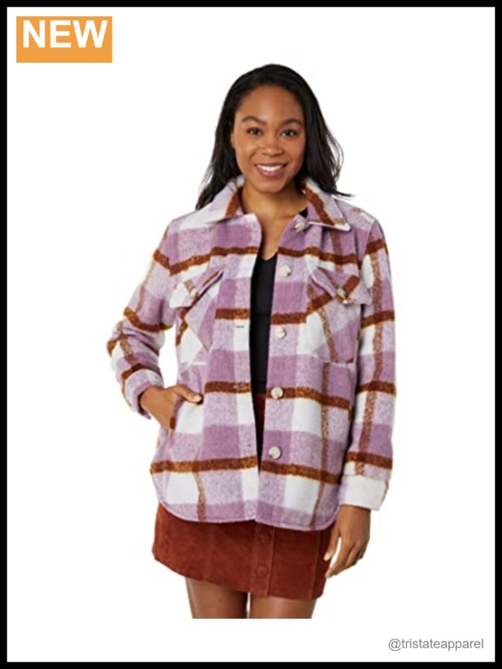 Cropped Plaid Shacket with Button Front and Patch Pockets